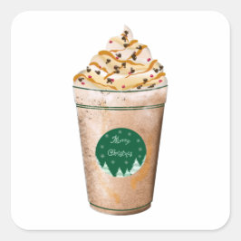 Frohe Weihnachts Caramel Drizzled Latte Quadratischer Aufkleber