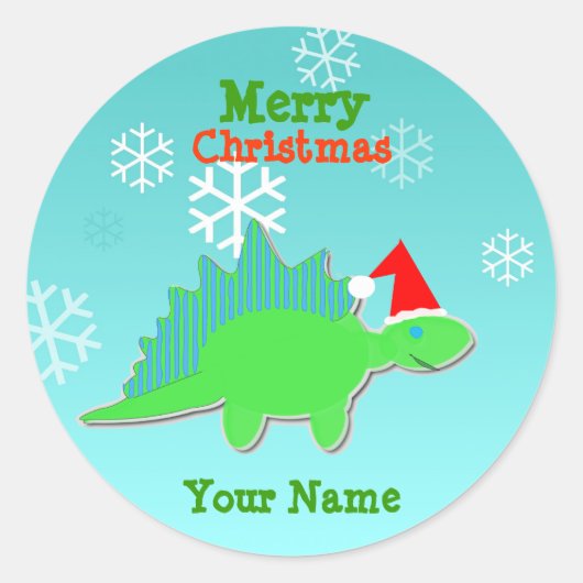 Frohe Weihnachts-Cartoon Dinosaurier Name Stickers (Vorderseite)