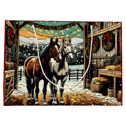 Frohe Weihnachts-Cartoon Pferde Große Geschenktüte (Rückseite)