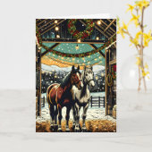 Frohe Weihnachts-Cartoon Pferde Karte (Gelbe Blume)