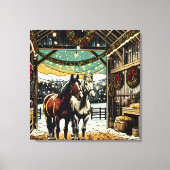 Frohe Weihnachts-Cartoon Pferde Leinwanddruck (Vorderseite)