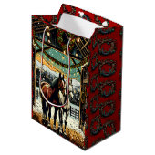 Frohe Weihnachts-Cartoon Pferde Mittlere Geschenktüte (Vorderseite Schrägansicht)