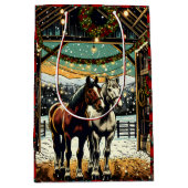 Frohe Weihnachts-Cartoon Pferde Mittlere Geschenktüte (Vorderseite)