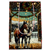 Frohe Weihnachts-Cartoon Pferde Mittlere Geschenktüte (Rückseite)