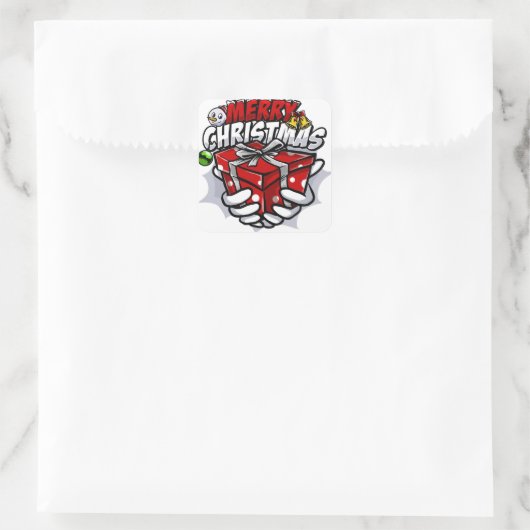 Frohe Weihnachts-Cartoon Quadratischer Aufkleber (Tasche)