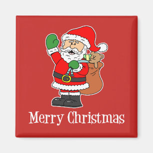 Frohe Weihnachts-Cartoon Santa on Red Background Magnet