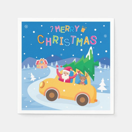 Frohe Weihnachts-Cartoon Santa Reindeer Car Serviette (Vorderseite)