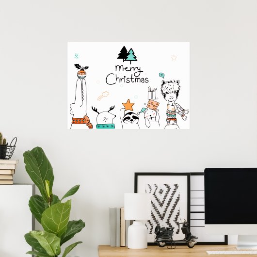Frohe Weihnachts-Cartoon Tiere | Urlaub Poster (Heimbüro)