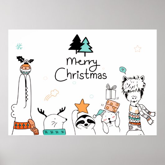Frohe Weihnachts-Cartoon Tiere | Urlaub Poster (Vorne)