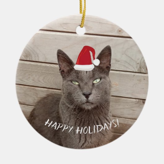 Frohe Weihnachts Cat Foto Keramik Ornament (Vorne)