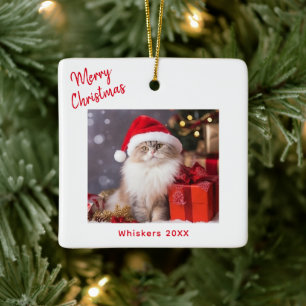 Frohe Weihnachts Cat Foto Urlaub Keramikornament