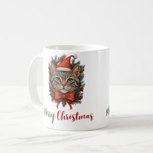 Frohe Weihnachts Cat Tasse (Vorderseite Links)