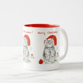 Frohe Weihnachts-Cat und Maus-Tasse Zweifarbige Tasse (VorderseiteRechts)