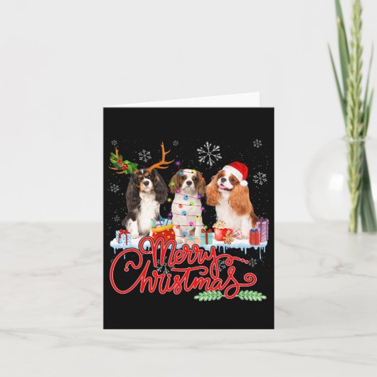 Frohe Weihnachts Cavalier King Santa Reindeer Ligh Karte (Vorderseite)