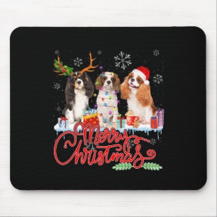 Frohe Weihnachts Cavalier King Santa Reindeer Ligh Mousepad
