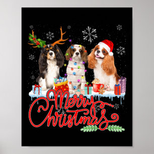 Frohe Weihnachts Cavalier King Santa Reindeer Ligh Poster