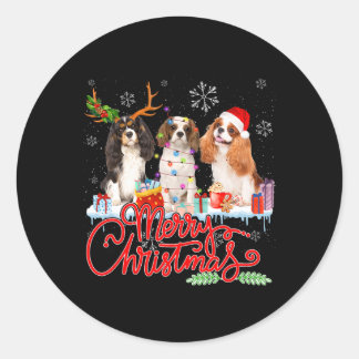Frohe Weihnachts Cavalier King Santa Reindeer Ligh Runder Aufkleber