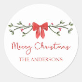Frohe Weihnachts Chic Coquette Red Bow Personalisi Runder Aufkleber (Vorderseite)