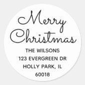 Frohe Weihnachts-Chic Einfache Script-Rücksendeadr Runder Aufkleber (Vorderseite)