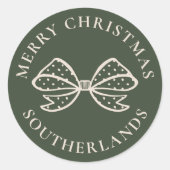 Frohe Weihnachts Chic Holiday Polka Dot Bow Runder Aufkleber (Vorderseite)