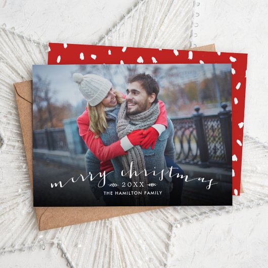 Frohe Weihnachts-Chic-Skriptüberlagerung Foto Feiertagskarte