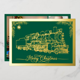 Frohe Weihnachts Choo-Zug Green Gold Folien Feiertagskarte