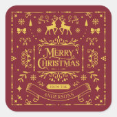 Frohe Weihnachts Classic Nordic Red Quadratischer Aufkleber (Vorderseite)
