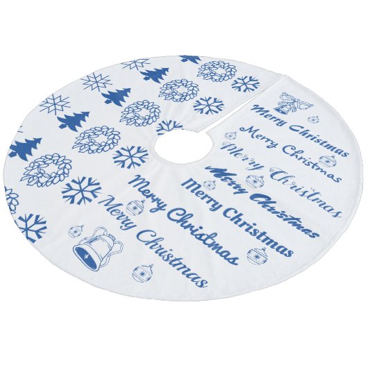 Frohe Weihnachts Collage Blue Fleece Weihnachtsbaumdecke (Schrägansicht)