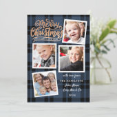 Frohe Weihnachts Collage Blue Kariert Foto Card Einladung (Stehend Vorderseite)