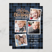 Frohe Weihnachts Collage Blue Kariert Foto Card Einladung (Vorne/Hinten)