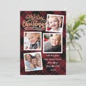 Frohe Weihnachts Collage Red Kariert Foto Card Einladung (Stehend Vorderseite)