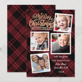 Frohe Weihnachts Collage Red Kariert Foto Card Einladung (Vorne/Hinten)