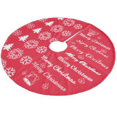 Frohe Weihnachts Collage White on Red Fleece Weihnachtsbaumdecke (Schrägansicht)