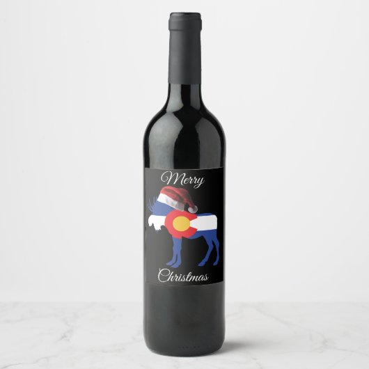 Frohe Weihnachts Colorado Moose Weinetikett (Vorderseite)
