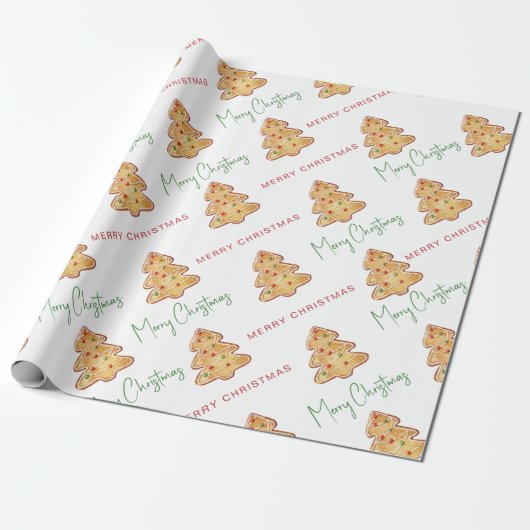 Frohe Weihnachts-Cookie-Musterschrift Geschenkpapier (Ungerollt)