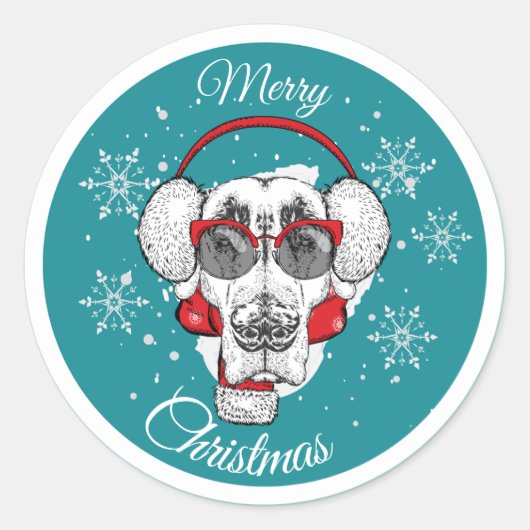 Frohe Weihnachts cooler Hund Runder Aufkleber (Vorderseite)