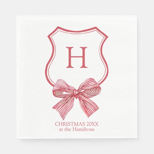 Frohe Weihnachts Coquette Bow Monogram Serviette (Vorderseite)