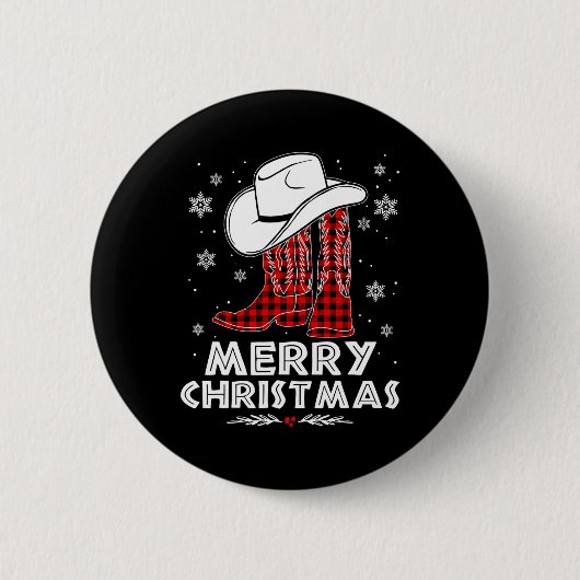 Frohe Weihnachts Cowboy Boots Red Buffalo Kariert Button (Vorderseite)