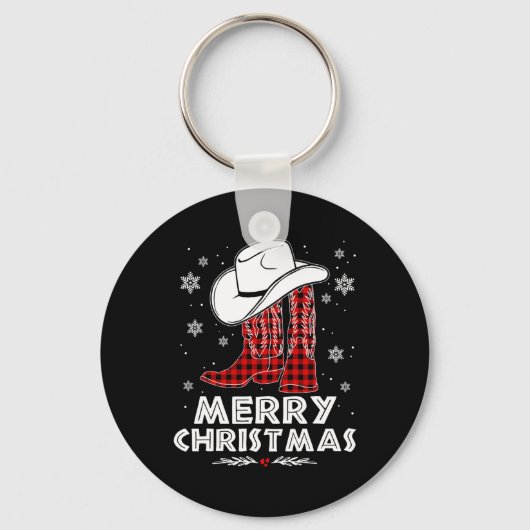 Frohe Weihnachts Cowboy Boots Red Buffalo Kariert Schlüsselanhänger (Vorderseite)