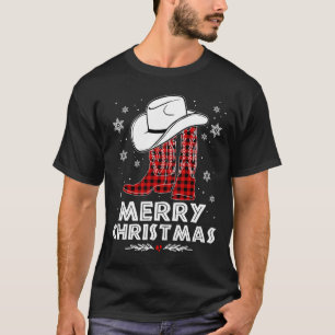 Frohe Weihnachts Cowboy Boots Red Buffalo Kariert T-Shirt