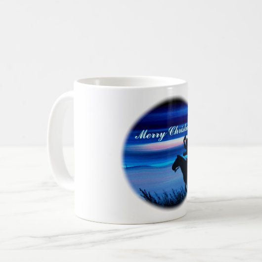 Frohe Weihnachts Cowboy Rider Kaffeetasse (Vorderseite Links)