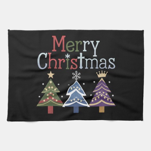 Frohe Weihnachts Cross Xmas Tree Retro Geschirrtuch (Horizontal)