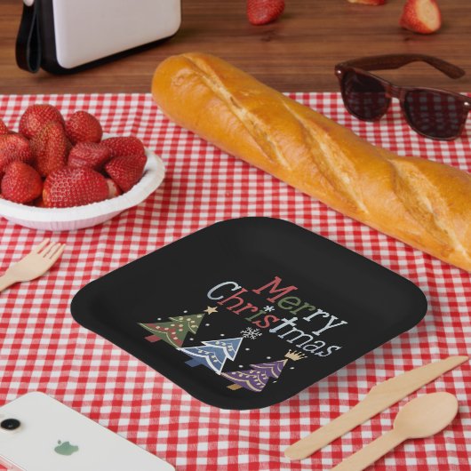 Frohe Weihnachts Cross Xmas Tree Retro Pappteller (Picknick)