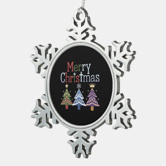 Frohe Weihnachts Cross Xmas Tree Retro Schneeflocken Zinn-Ornament (Rechts)