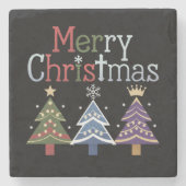 Frohe Weihnachts Cross Xmas Tree Retro Steinuntersetzer (Vorderseite)