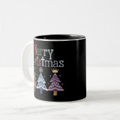 Frohe Weihnachts Cross Xmas Tree Retro Zweifarbige Tasse (Vorderseite Links)