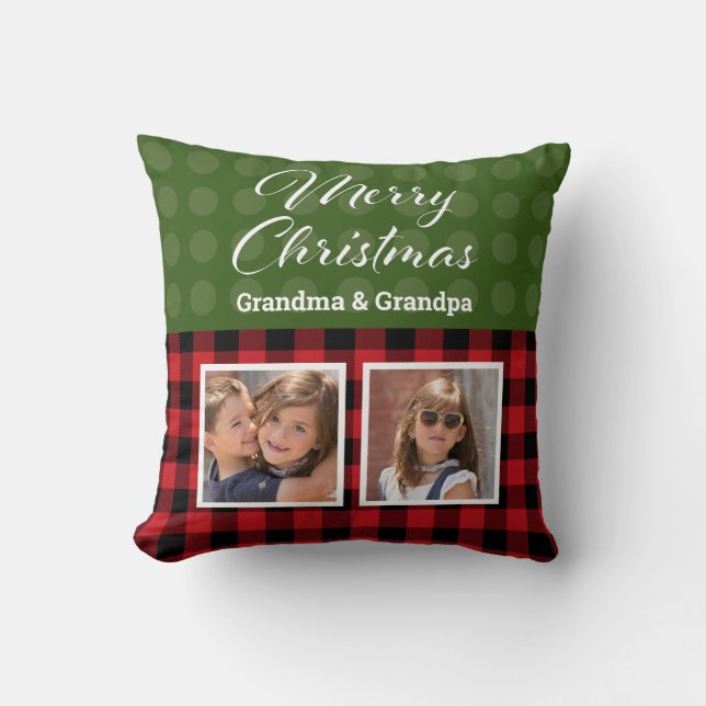 Frohe Weihnachts Custom 2 Foto Throw Kissen (Vorderseite)