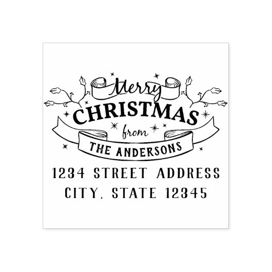 Frohe Weihnachts Custom Familienname Rücksendeadre Gummistempel (Prägung)