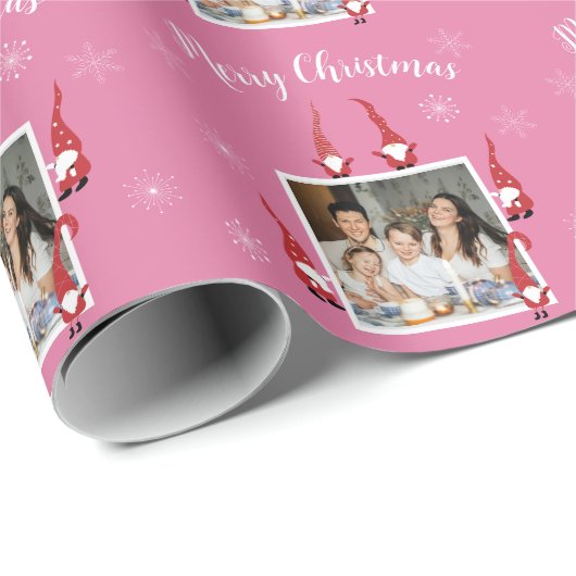 Frohe Weihnachts Custom Foto mit Funny Gnomes Geschenkpapier (Rolleneckpunkt)