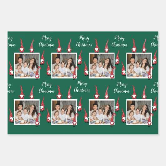 Frohe Weihnachts Custom Foto mit Funny Gnomes Geschenkpapier Set (Vorderseite)